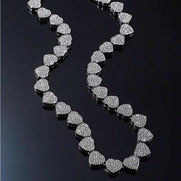 Silver Crystal Heart Paved Necklace - Picture 8 of 8